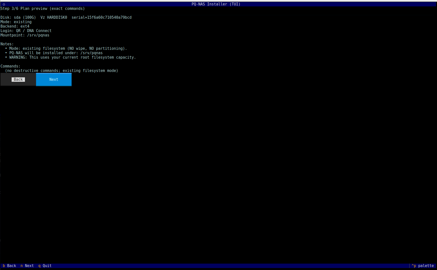 DNA-Nexus installer installation plan review screen