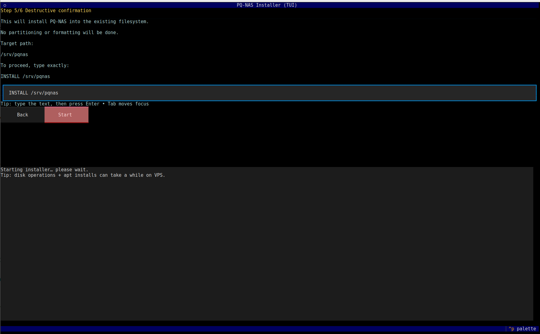 DNA-Nexus installer destructive confirmation screen
