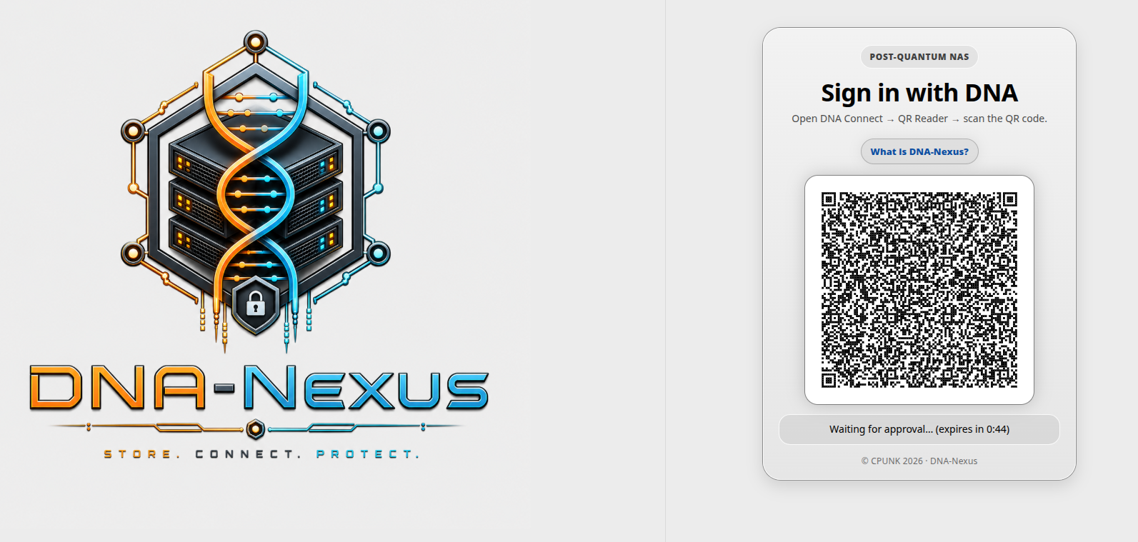 DNA-Nexus QR and DNA Connect login screen