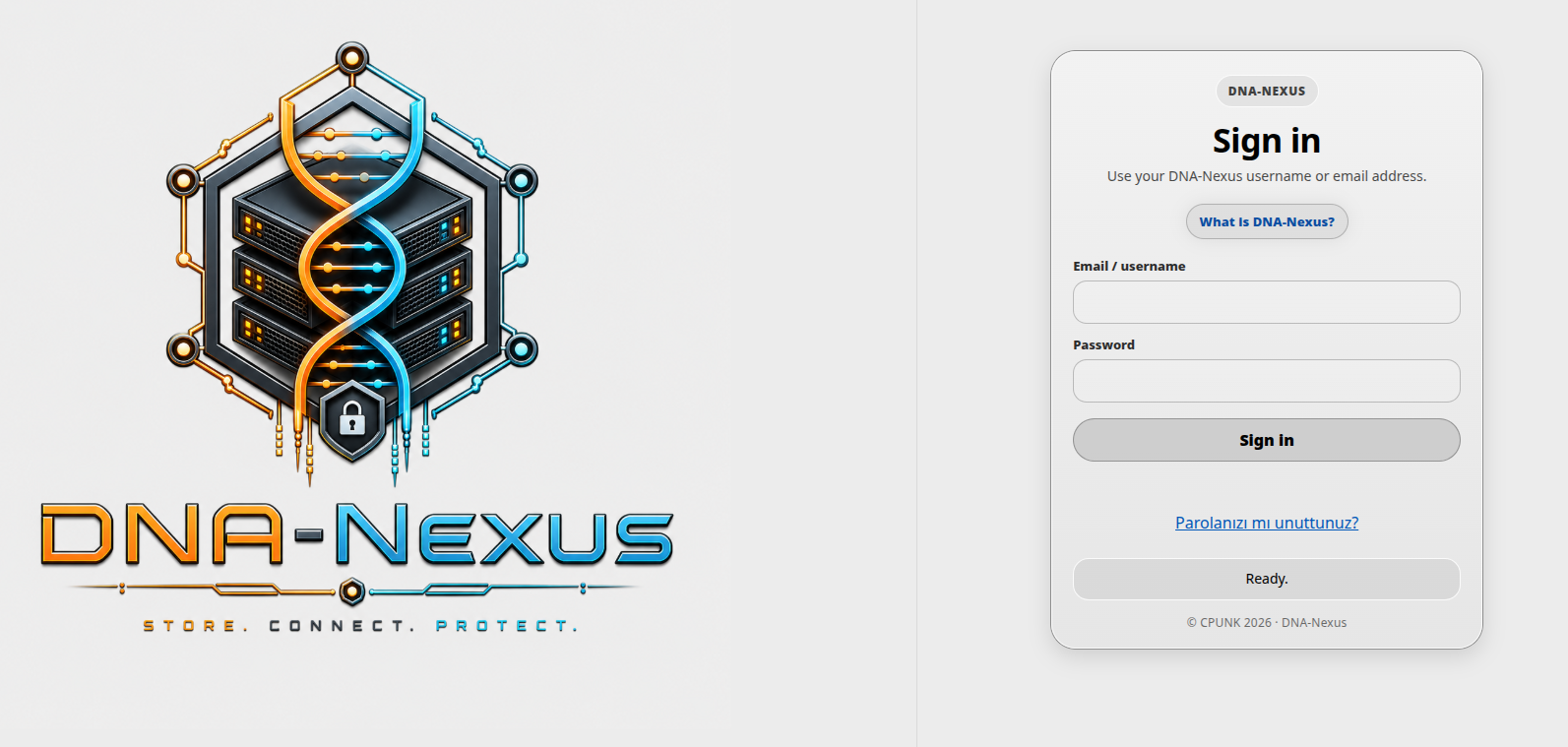 DNA-Nexus username and password login screen